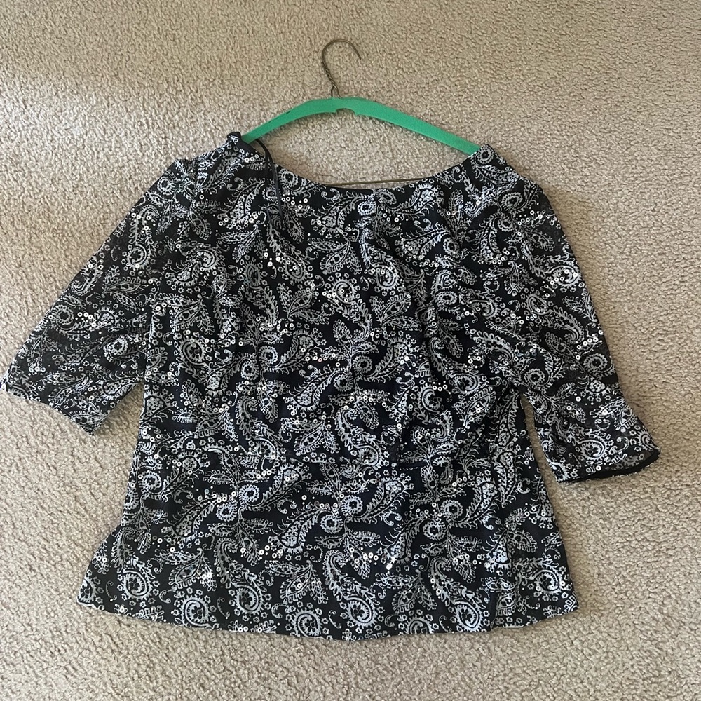 Alex Evenings Black Sequined Top